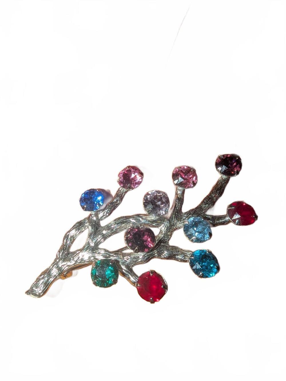 Vintage Multicolor Rhinestone Branch Brooch Pin